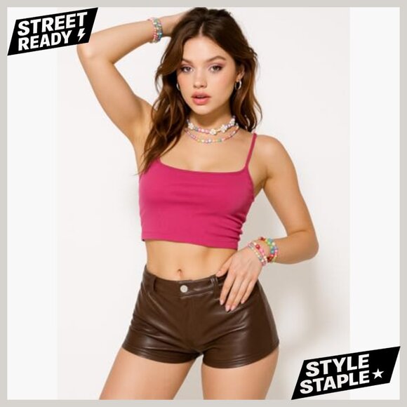 Faux Leather Micro Shorts Low Rise Mini Rave Festival Club Outfit - Picture 5 of 7